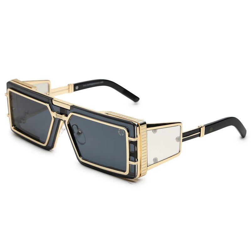 Lythara Light Golden & Black Medium Full Rim Rectangle Sunglasses for Men & Women — Hashtag Eyewears