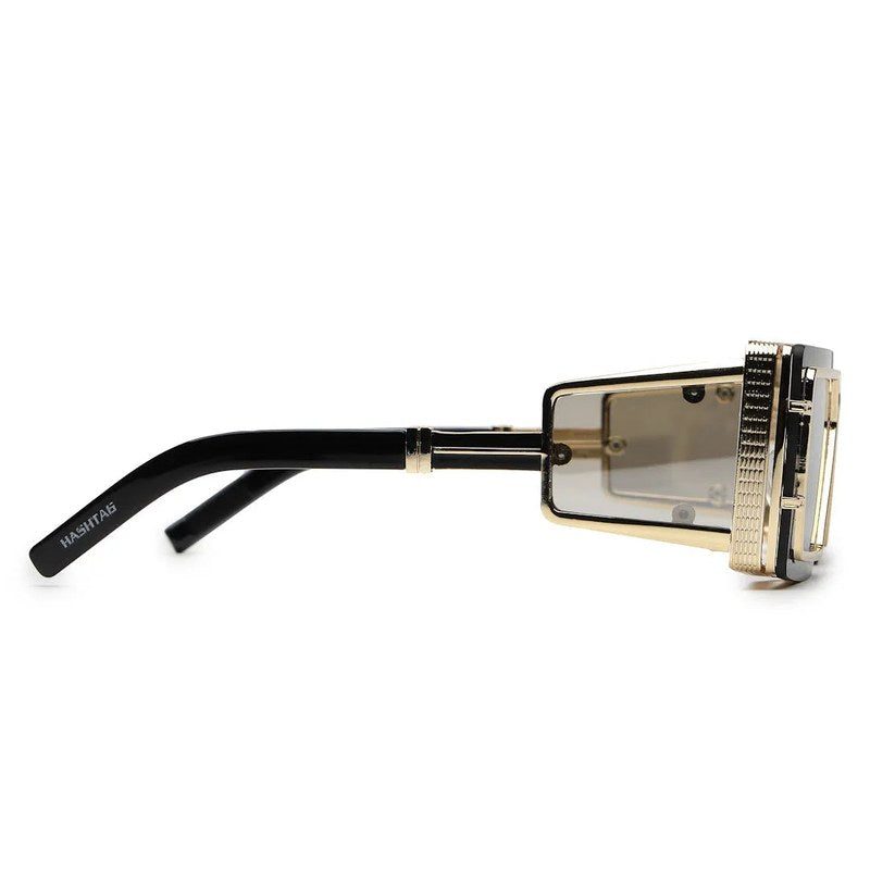 Lythara Light Golden & Black Medium Full Rim Rectangle Sunglasses for Men & Women — Hashtag Eyewears