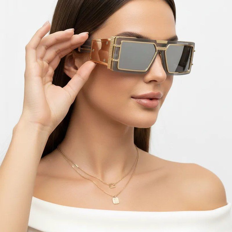 Lythara Light Golden & Black Medium Full Rim Rectangle Sunglasses for Men & Women — Hashtag Eyewears