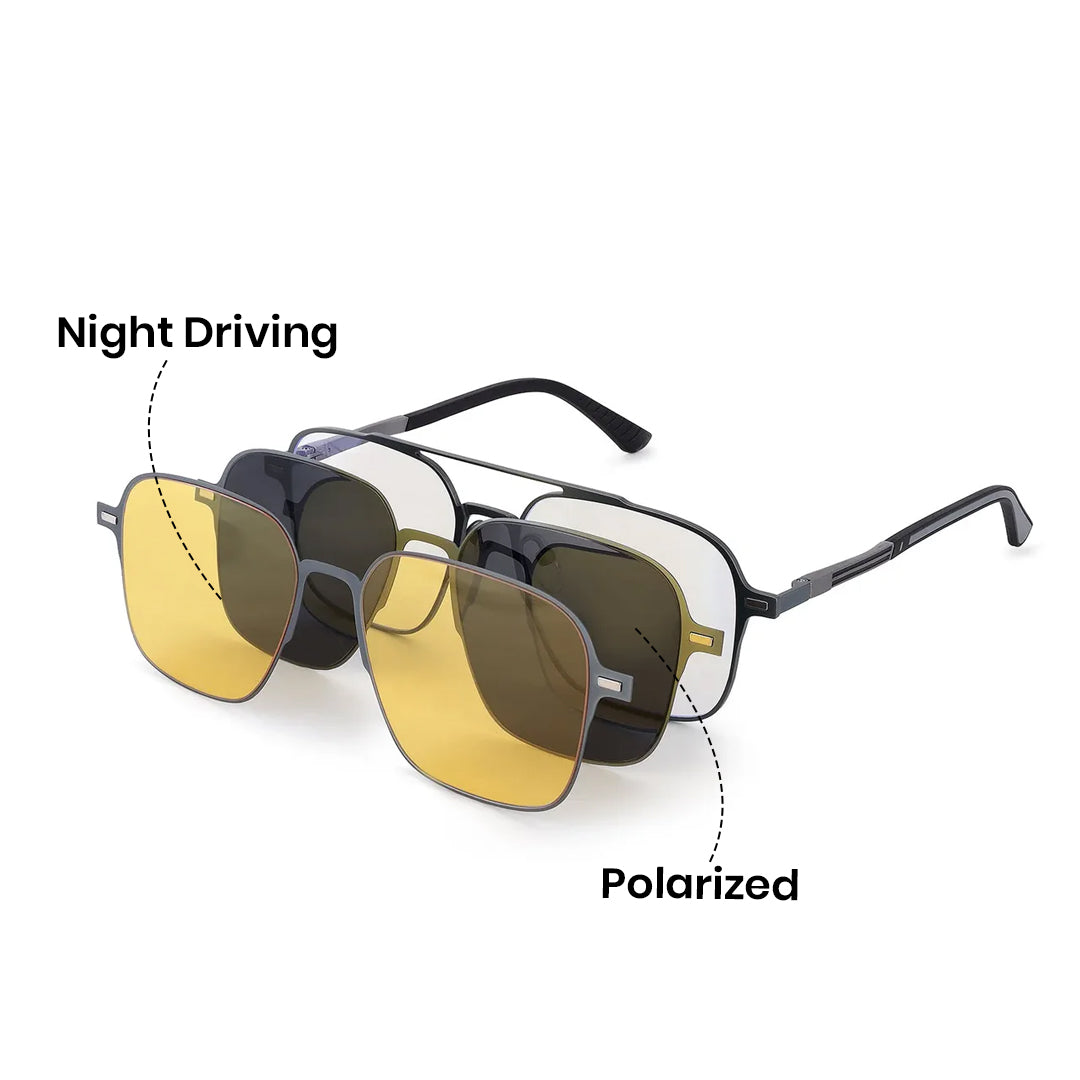 Baelora | Grey Large Full Rim Rectangle Clip-on for Men & Women [UV-protected]