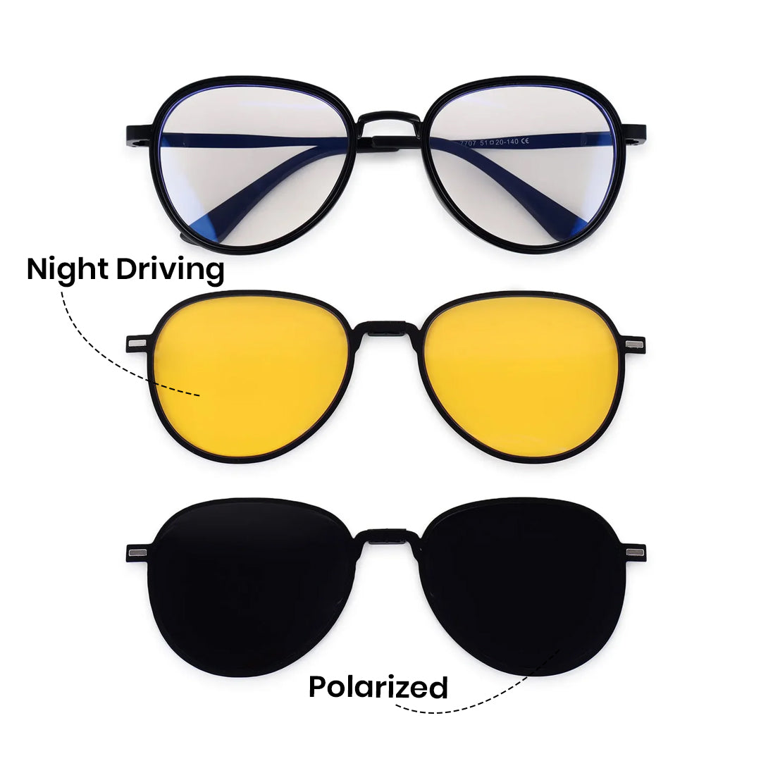 Caelium | Black Large Full Rim Aviator Clip-on for Men & Women [UV-protected]