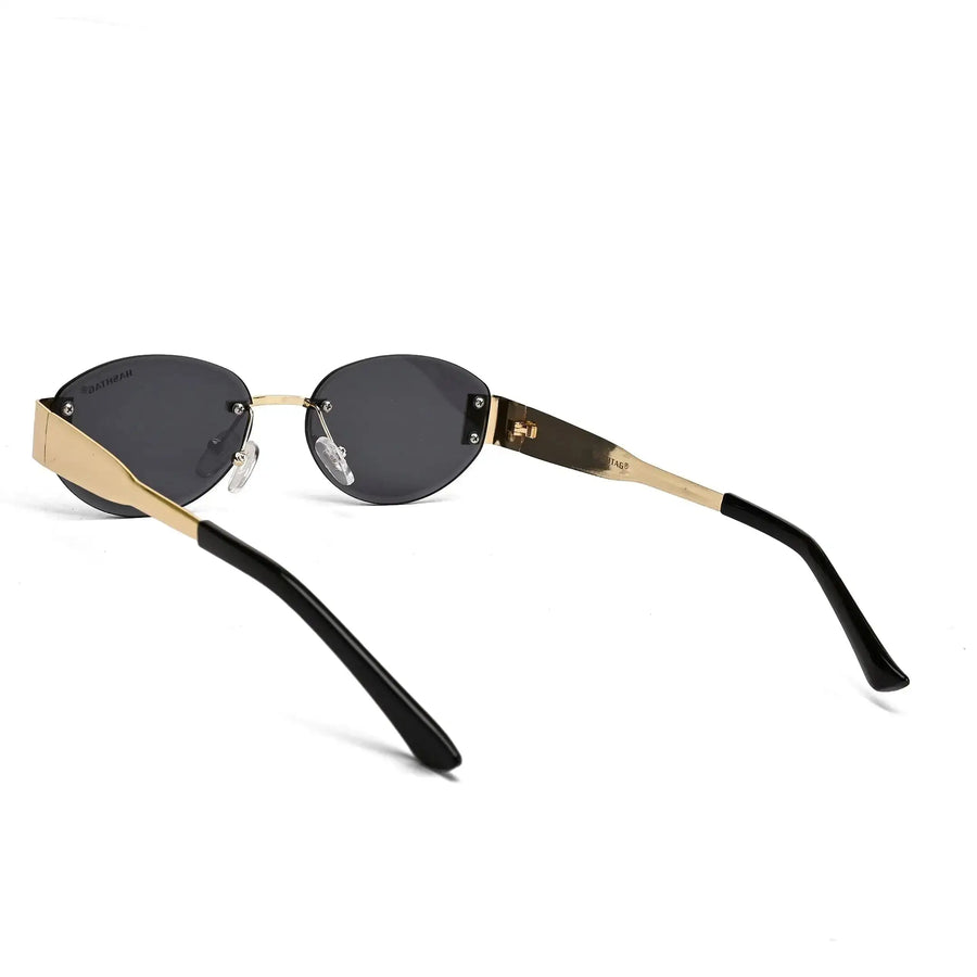 Midnight | Black Medium Rim Less Oval Sunglasses for Men & Women [UV-protected]