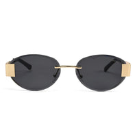 Midnight | Black Medium Rim Less Oval Sunglasses for Men & Women [UV-protected]