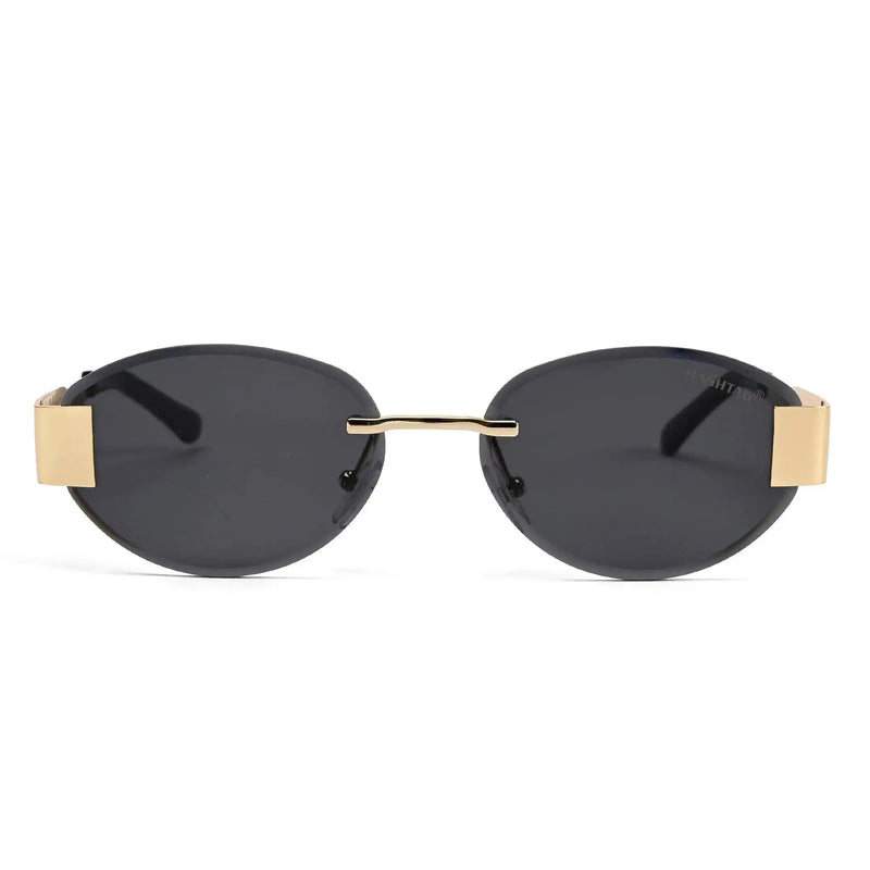 Midnight | Black Medium Rim Less Oval Sunglasses for Men & Women [UV-protected]