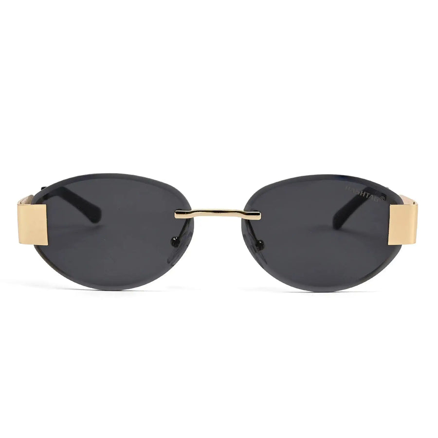 Midnight | Black Medium Rim Less Oval Sunglasses for Men & Women [UV-protected]