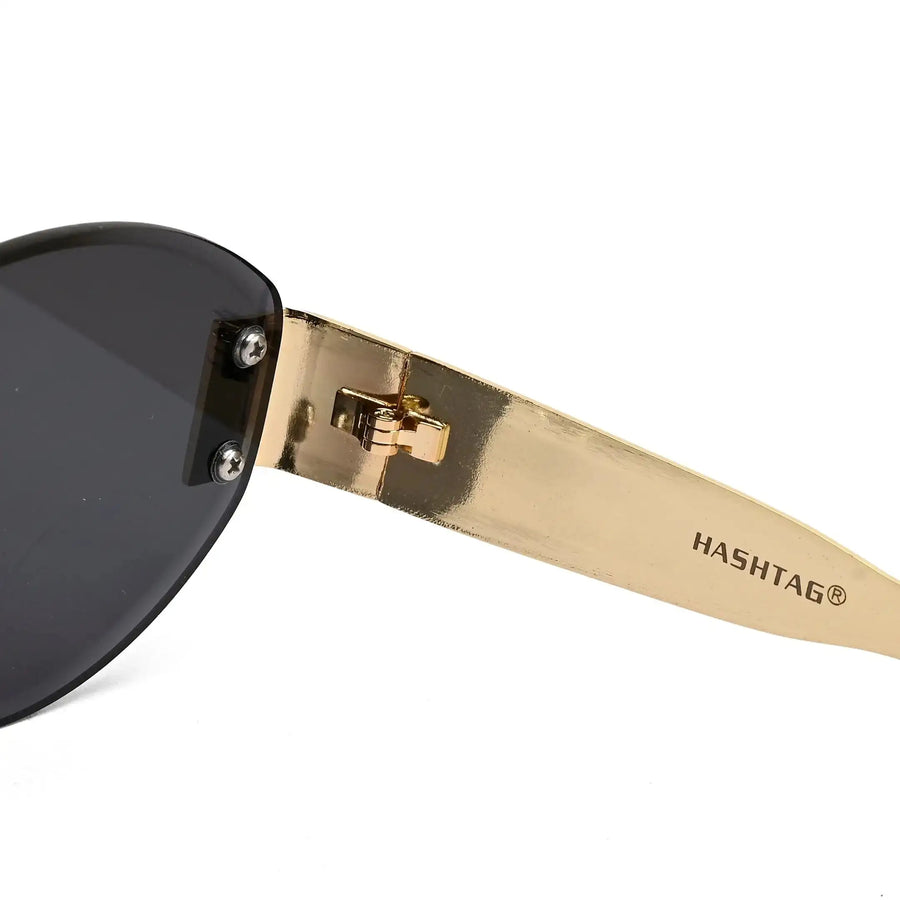 Midnight | Black Medium Rim Less Oval Sunglasses for Men & Women [UV-protected]