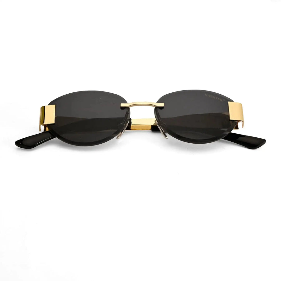 Midnight | Black Medium Rim Less Oval Sunglasses for Men & Women [UV-protected]