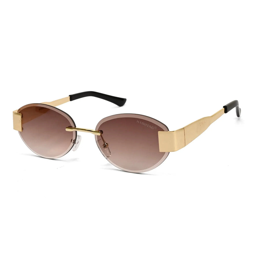 Midnight | Gradient Brown Medium Rim Less Oval Sunglasses for Men & Women [UV-protected]