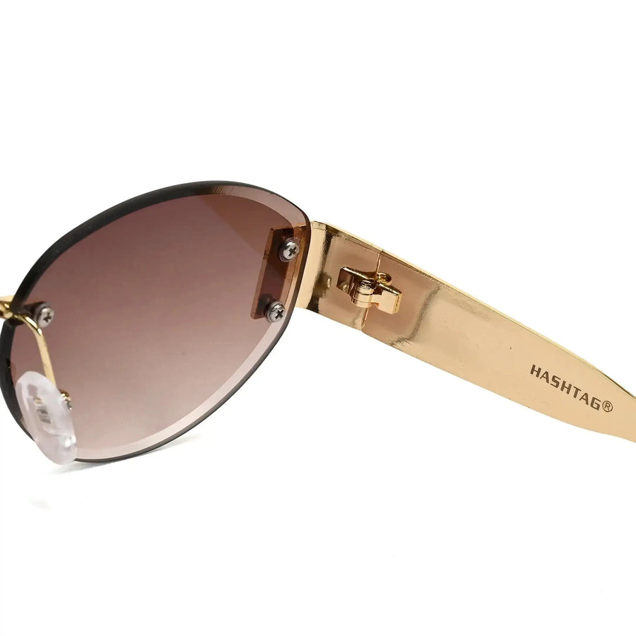 Midnight | Gradient Brown Medium Rim Less Oval Sunglasses for Men & Women [UV-protected]