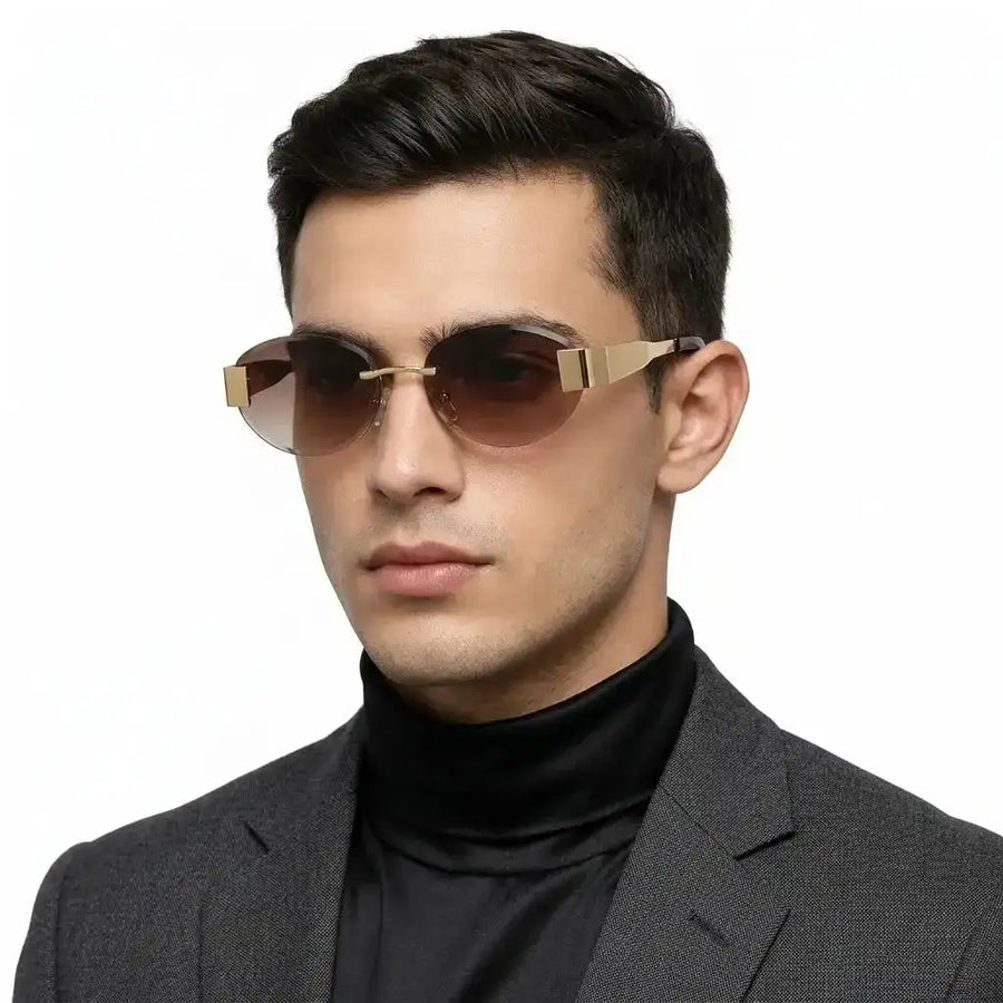 Midnight | Gradient Brown Medium Rim Less Oval Sunglasses for Men & Women [UV-protected]