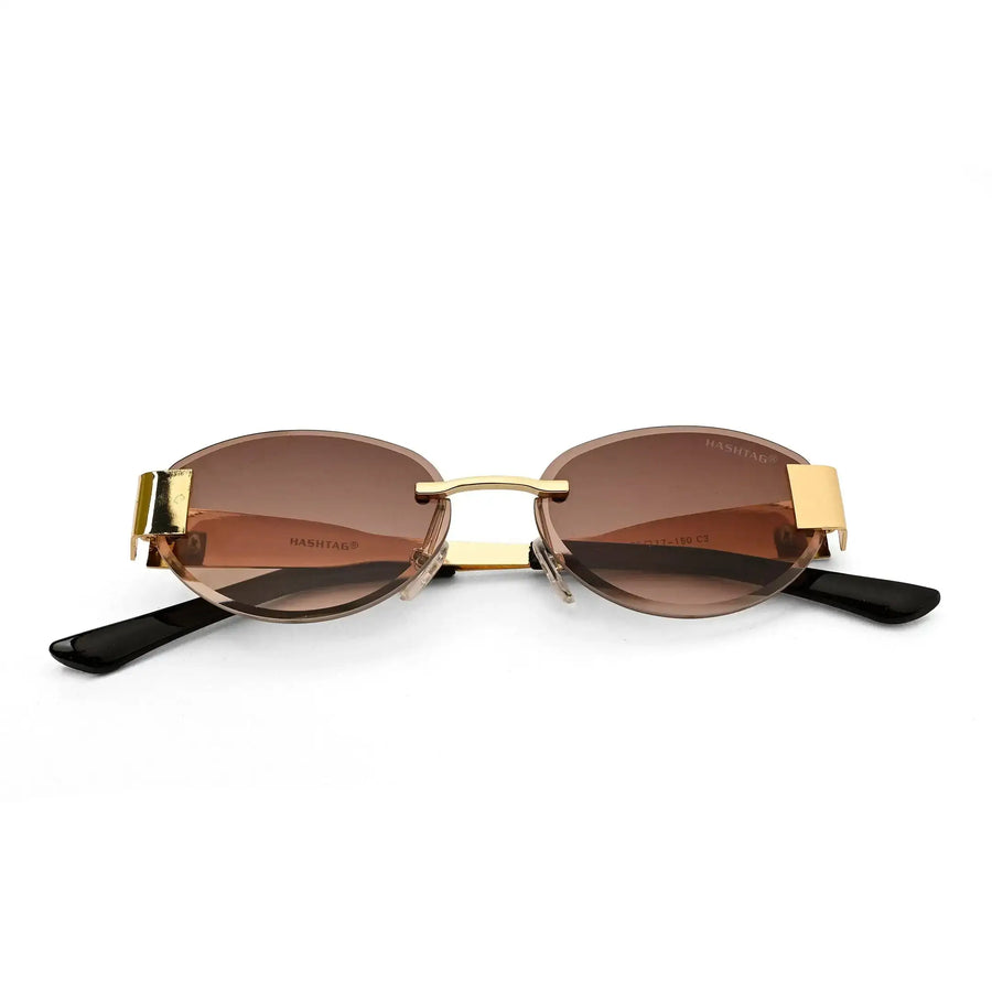 Midnight | Gradient Brown Medium Rim Less Oval Sunglasses for Men & Women [UV-protected]