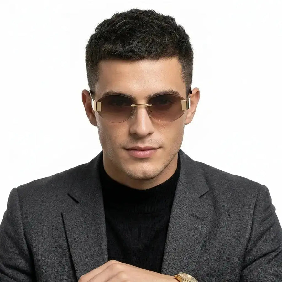 Midnight | Gradient Brown Medium Rim Less Oval Sunglasses for Men & Women [UV-protected]