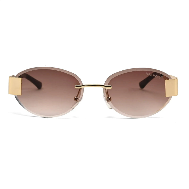 Midnight | Gradient Brown Medium Rim Less Oval Sunglasses for Men & Women [UV-protected]