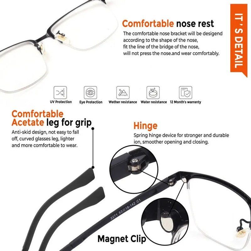 Mirage | Black Medium Half Rim Square Clip-on for Men & Women [Clip-on]