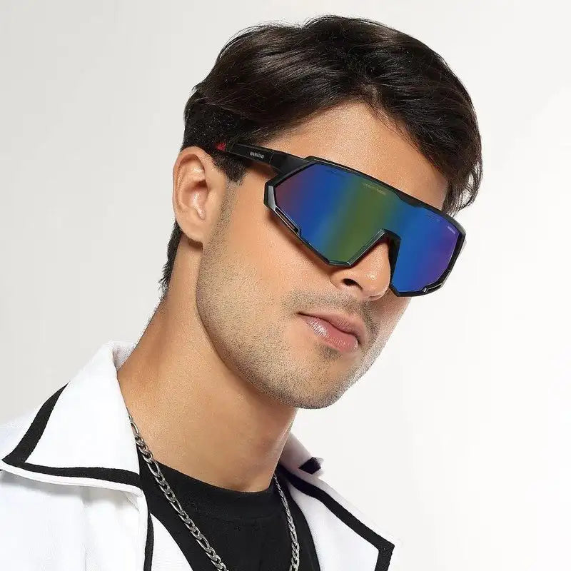 Myrion | Black Medium Full Rim Shield Sports Sunglasses for Men & Women [UV-protected]