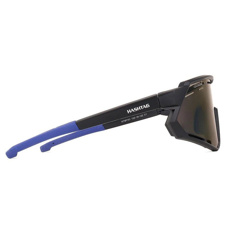 Myrion Black/Blue Medium Full Rim Shield Sports Sunglasses for Men & Women — Hashtag Eyewears