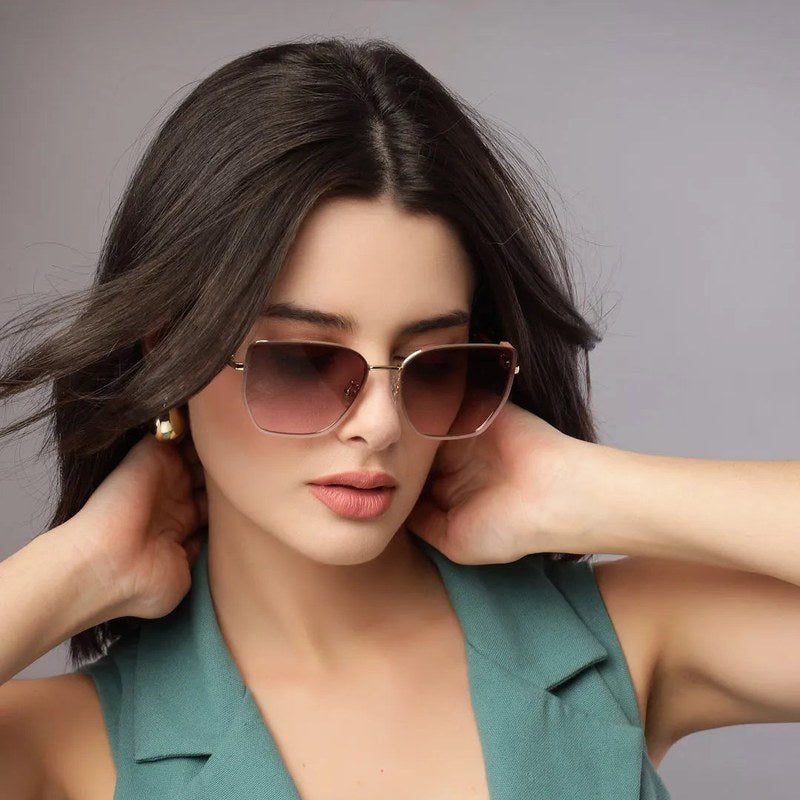 Nebular Gradient Brown & Pink Medium Full Rim Rectangle Sunglasses for Women — Hashtag Eyewears