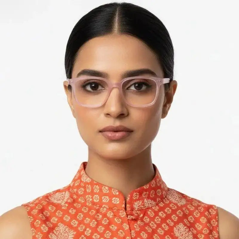 NexEye | Transparent Baby Pink Medium Full Rim RECTANGLE Computer Glasses for Men & Women [Blue Block]