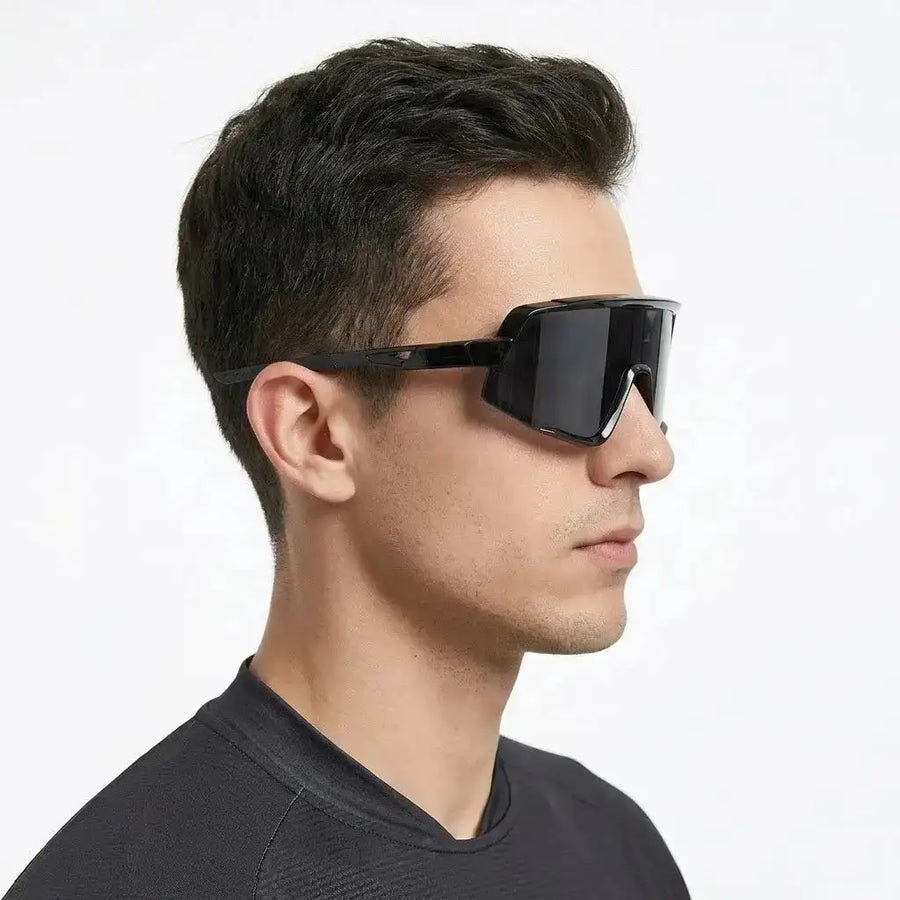 Nexis | Black Large Full Rim Shield Sports Sunglasses for Men & Women [UV-protected]