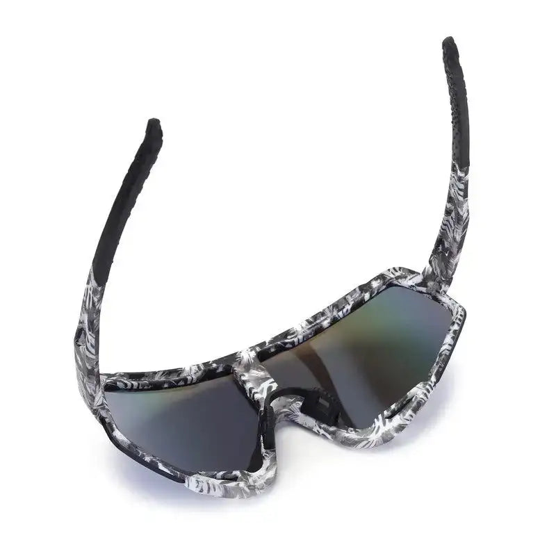 Nexis | Black/White/Texture Large Full Rim Shield Sports Sunglasses for Men & Women [UV-protected]