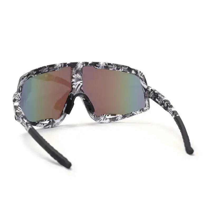 Nexis | Black/White/Texture Large Full Rim Shield Sports Sunglasses for Men & Women [UV-protected]