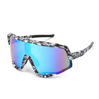 Nexis | Black/White/Texture Large Full Rim Shield Sports Sunglasses for Men & Women [UV-protected]