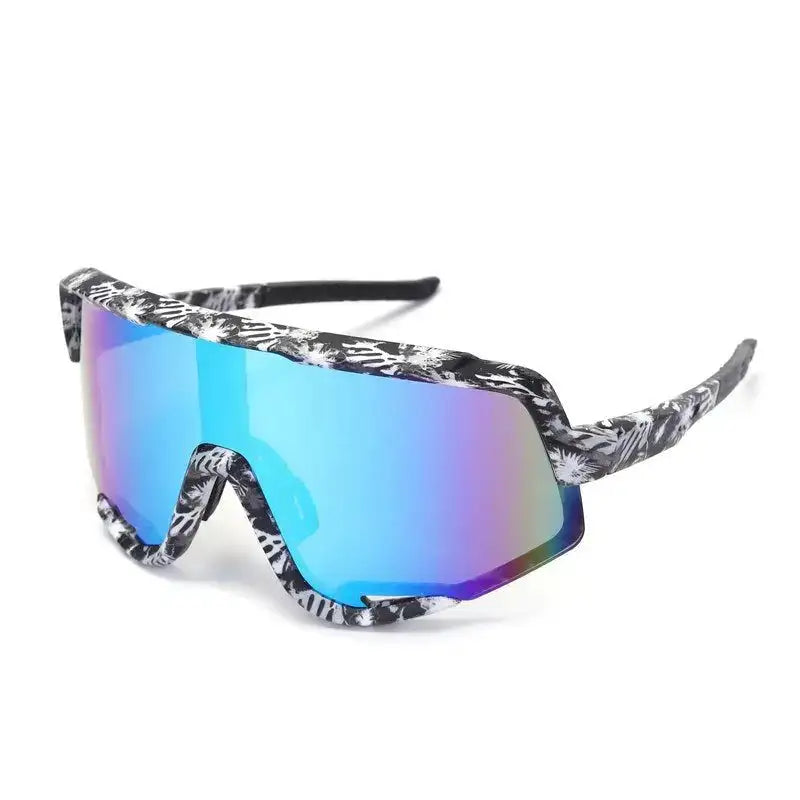 Nexis | Black/White/Texture Large Full Rim Shield Sports Sunglasses for Men & Women [UV-protected]
