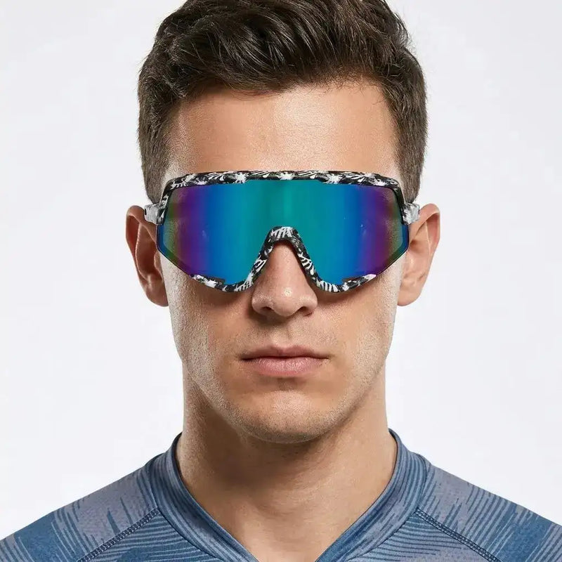 Nexis | Black/White/Texture Large Full Rim Shield Sports Sunglasses for Men & Women [UV-protected]