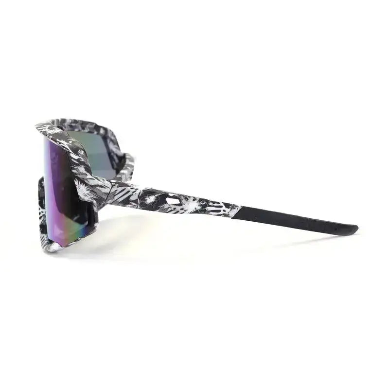 Nexis | Black/White/Texture Large Full Rim Shield Sports Sunglasses for Men & Women [UV-protected]