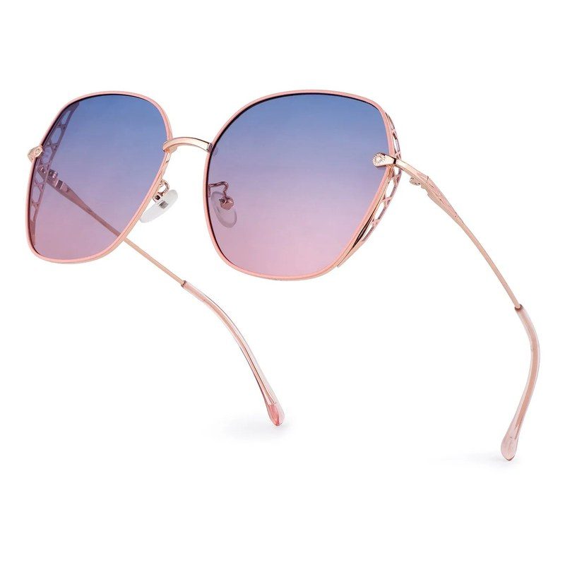 Nixion | Pink & Golden Large Full Rim Square Sunglasses for Women [Polarized]