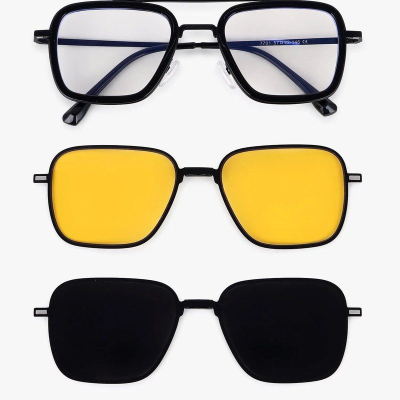 Novaic Black Medium Full Rim Rectangle Clip-on for Men & Women — Hashtag Eyewears