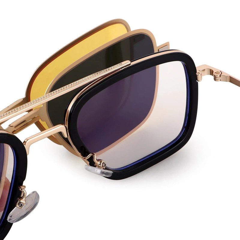 Novaic | Golden & Black Medium Full Rim Rectangle Clip-on for Men & Women [UV-protected]