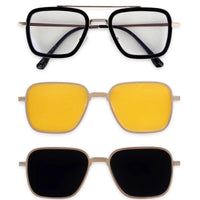 Novaic Golden & Black Medium Full Rim Rectangle Clip-on for Men & Women — Hashtag Eyewears