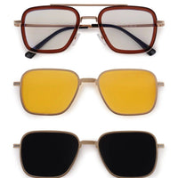 Novaic Golden & Brown Medium Full Rim Rectangle Clip-on for Men & Women — Hashtag Eyewears