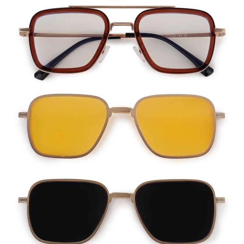 Novaic Golden & Brown Medium Full Rim Rectangle Clip-on for Men & Women — Hashtag Eyewears