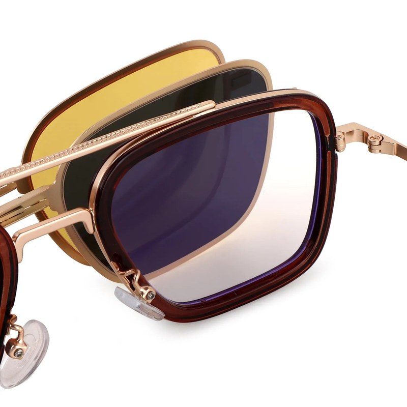 Novaic Golden & Brown Medium Full Rim Rectangle Clip-on for Men & Women — Hashtag Eyewears
