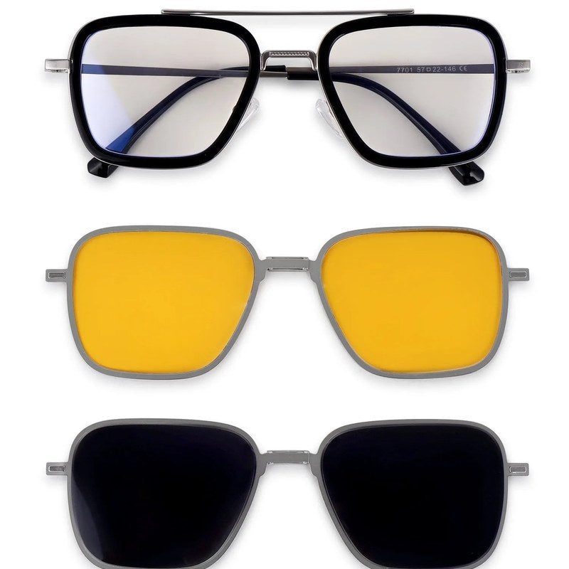 Novaic Silver & Black Medium Full Rim Rectangle Clip-on for Men & Women — Hashtag Eyewears