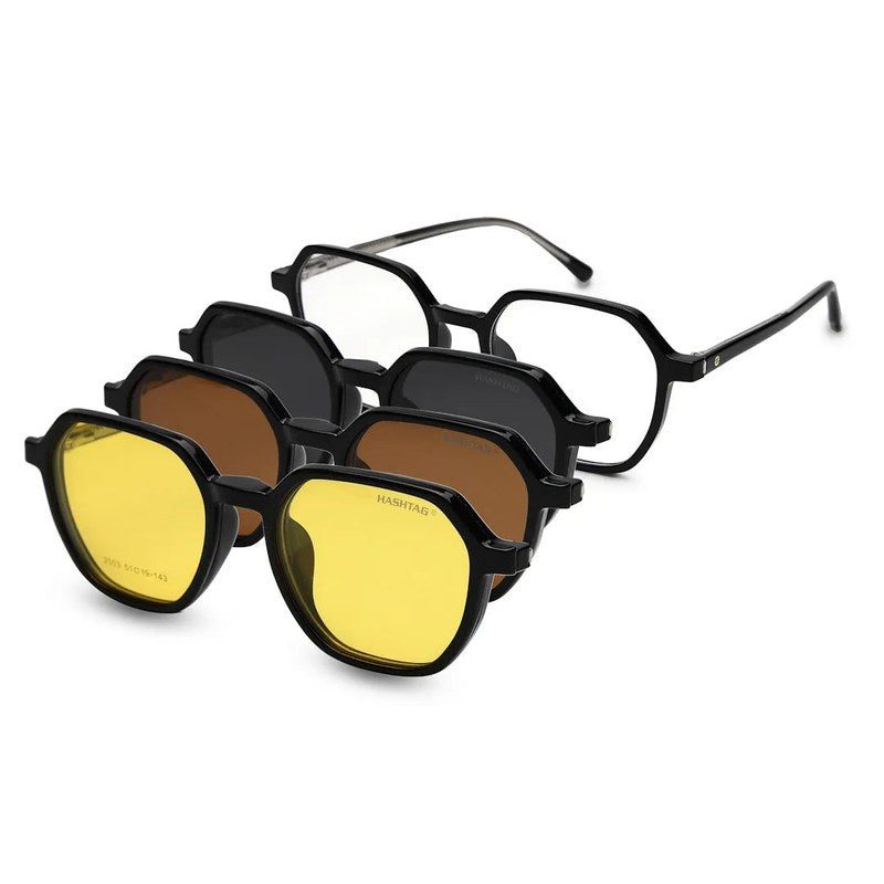 Nymora Black Medium Full Rim Hexagonal Clip-on for Men — Hashtag Eyewears