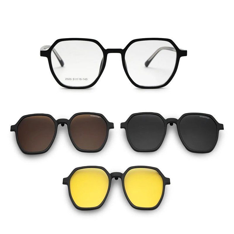 Nymora Black Medium Full Rim Hexagonal Clip-on for Men — Hashtag Eyewears