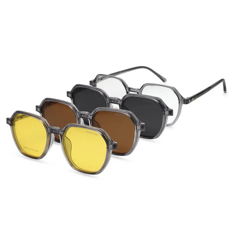 Nymora Grey Medium Full Rim Hexagonal Clip-on for Men — Hashtag Eyewears
