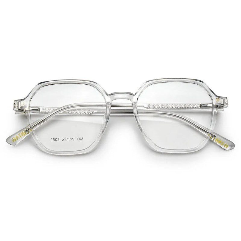 Nymora Transparent Medium Full Rim Hexagonal Clip-on for Men — Hashtag Eyewears