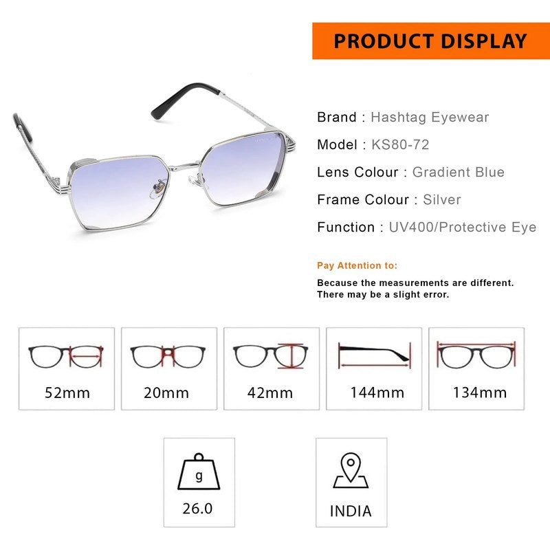 Nyxora Silver Medium Full Rim Rectangle Sunglasses for Men & Women — Hashtag Eyewears