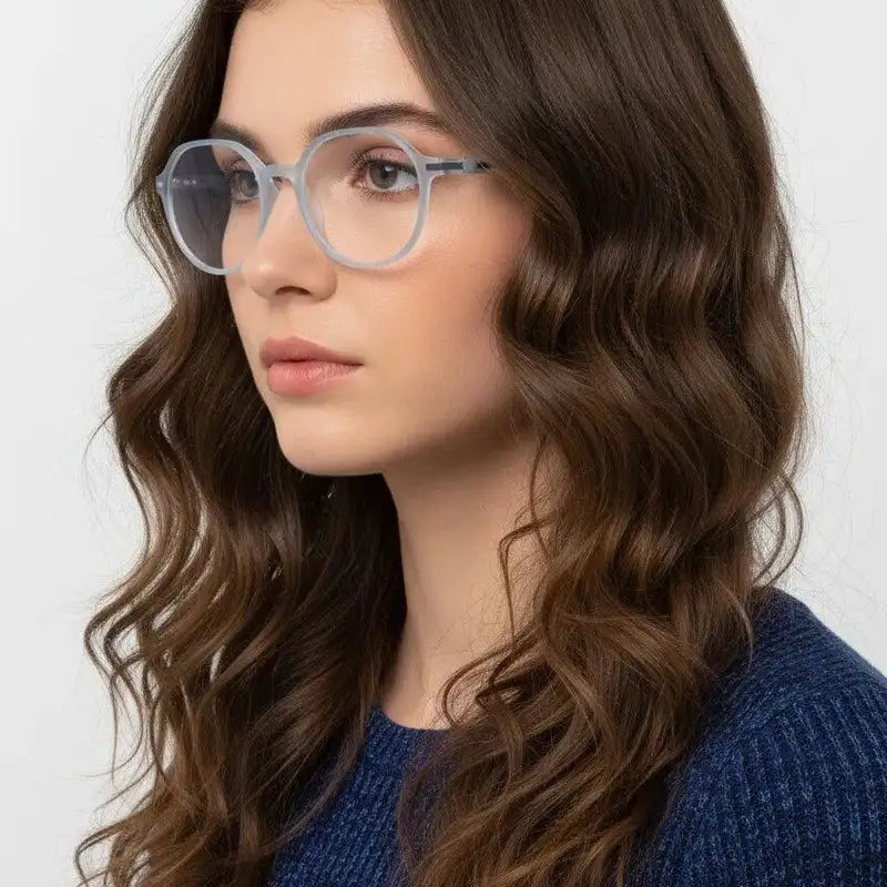 Optibul | Transparent Light Blue & Transparent White Medium Full Rim HEXAGON Computer Glasses for Men & Women [Blue Block]