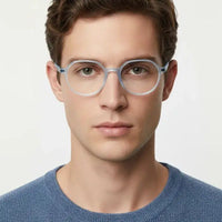 Optibul | Transparent Light Blue & Transparent White Medium Full Rim HEXAGON Computer Glasses for Men & Women [Blue Block]