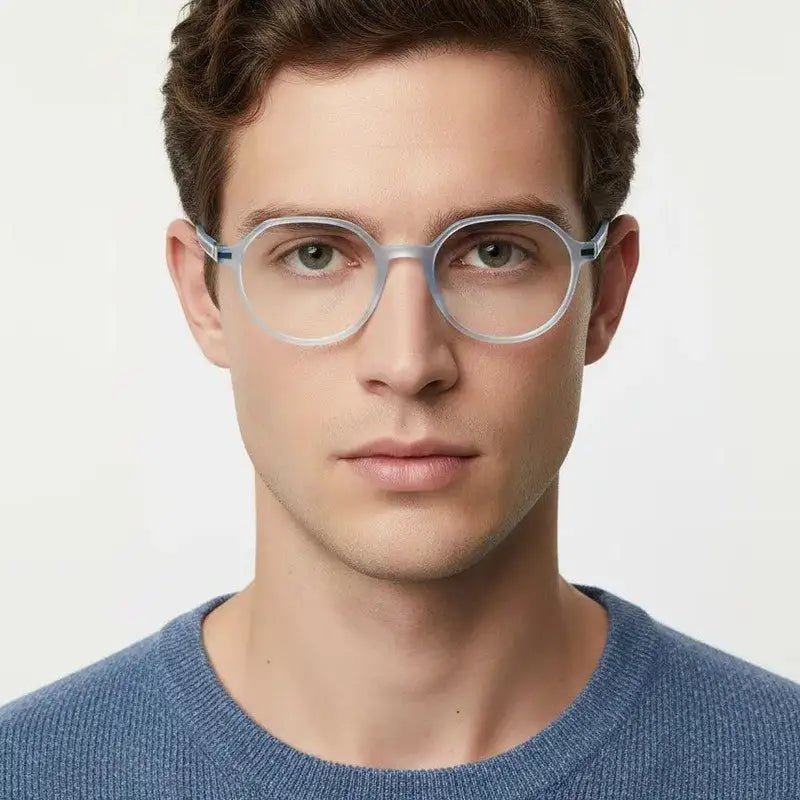 Optibul | Transparent Light Blue & Transparent White Medium Full Rim HEXAGON Computer Glasses for Men & Women [Blue Block]