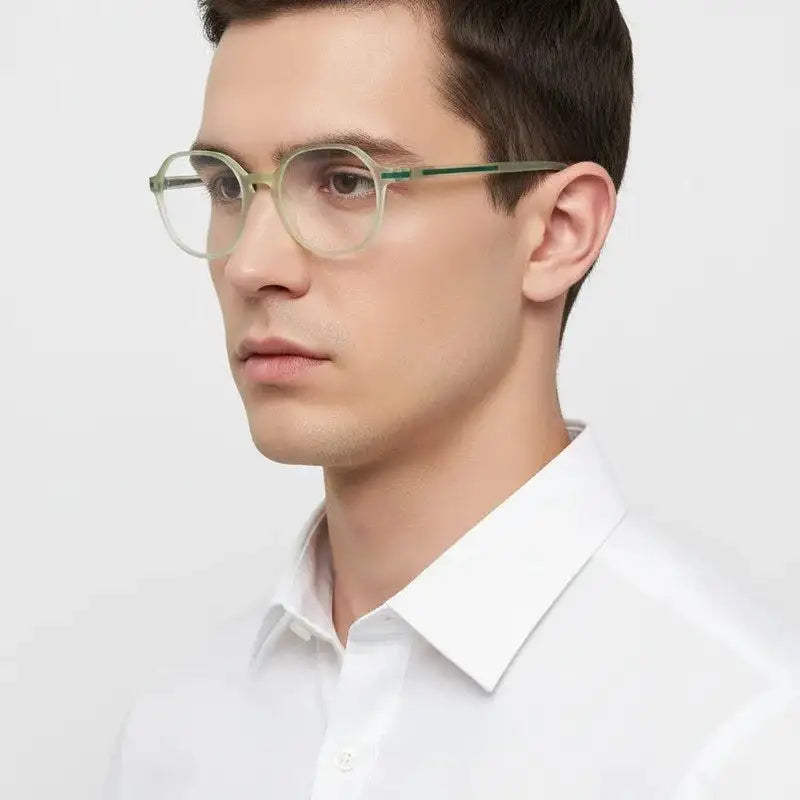 Optibul | Transparent Light Green Medium Full Rim HEXAGON Computer Glasses for Men & Women [Blue Block]