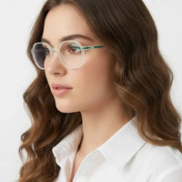 Optibul | Transparent Light Green Medium Full Rim HEXAGON Computer Glasses for Men & Women [Blue Block]