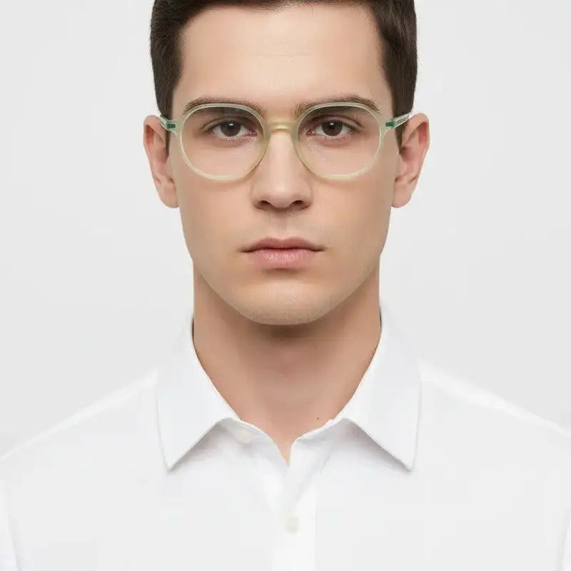 Optibul | Transparent Light Green Medium Full Rim HEXAGON Computer Glasses for Men & Women [Blue Block]