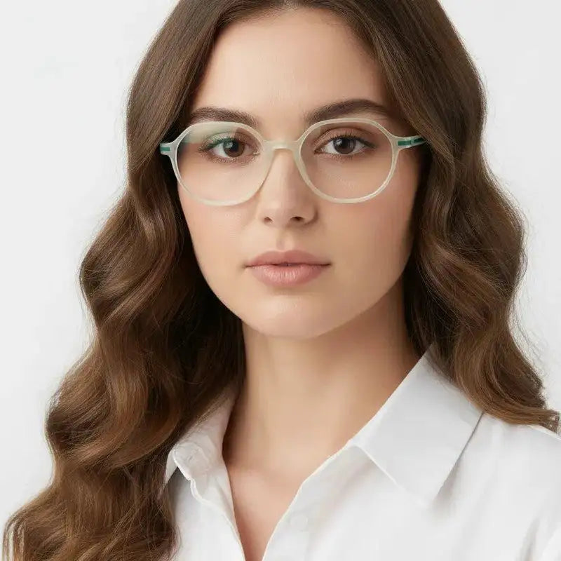 Optibul | Transparent Light Green Medium Full Rim HEXAGON Computer Glasses for Men & Women [Blue Block]