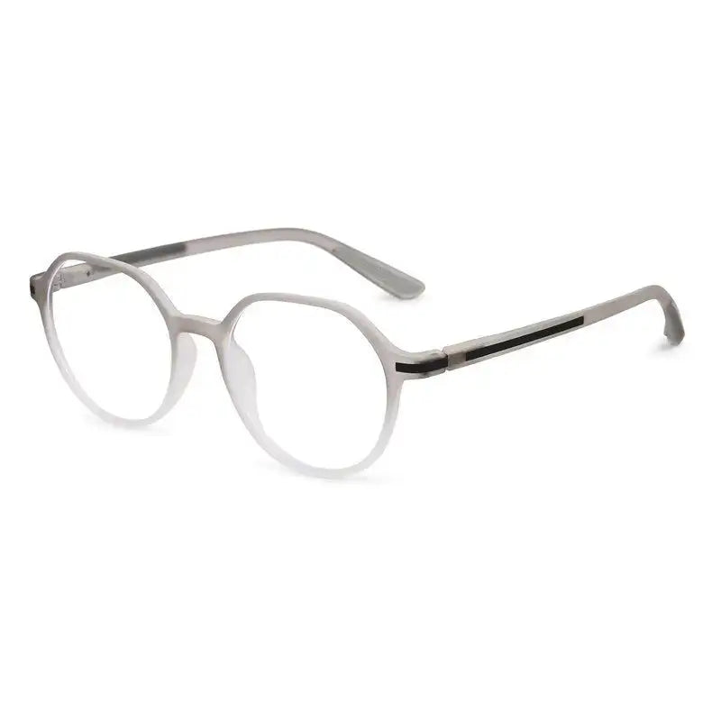 Optibul | Transparent Light Grey & White Medium Full Rim HEXAGON Computer Glasses for Men & Women [Blue Block]